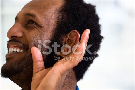 Young Black Man With Hand Cupping His Ear Stock Photo Royalty Free
