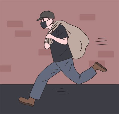 A Thief Is Running Away By Stealing Something In A Sack Hand Drawn Style Vector Design
