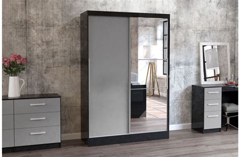 Wooden or lacquered structure coming also with wood, lacquer or glass fronts. Lynx Grey Sliding Wardrobe with Mirror | Modern Living | FADS