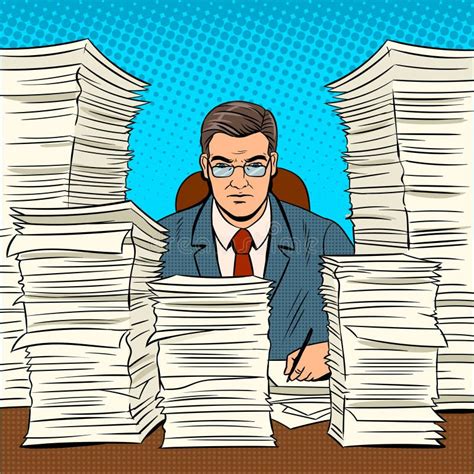 Businessman With Piles Of Papers Pop Art Vector Stock Vector