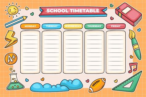 Cute School Timetable Free Vector