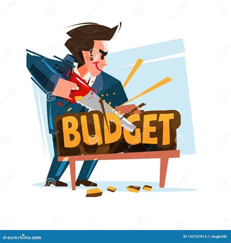 Businessman Cutting Budget Text Vector Stock Illustration