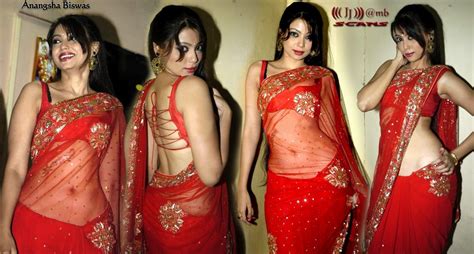 Anangsha Biswas Saree Red Saree Saree Navel