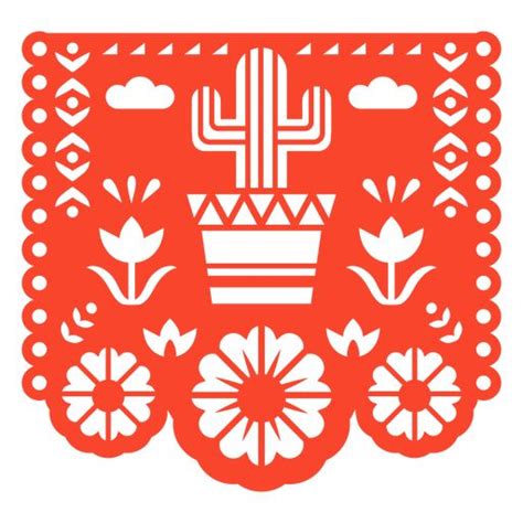 A Red Paper Cut Design With Flowers And Cactus