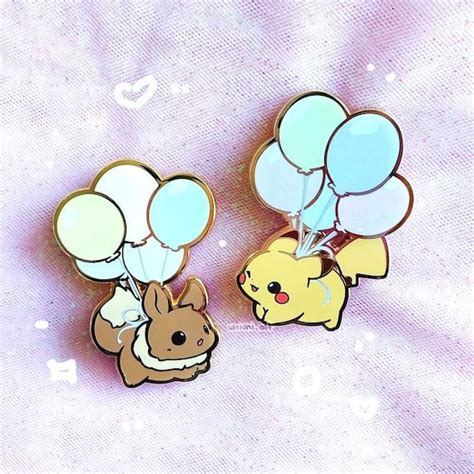 Pika And Eevee Balloon Enamel Pin Etsy Cute Stickers Cute Animal