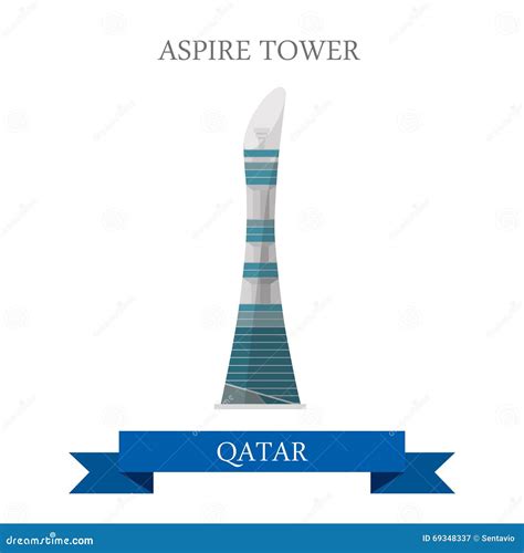 Aspire Tower Qatar Vector Flat Attraction Travel Landmark Stock Vector