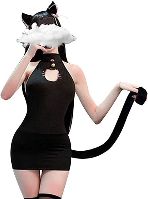 Yomorio Anime Cat Lingerie Cute Cat Face Keyhole Bodycon Dresses