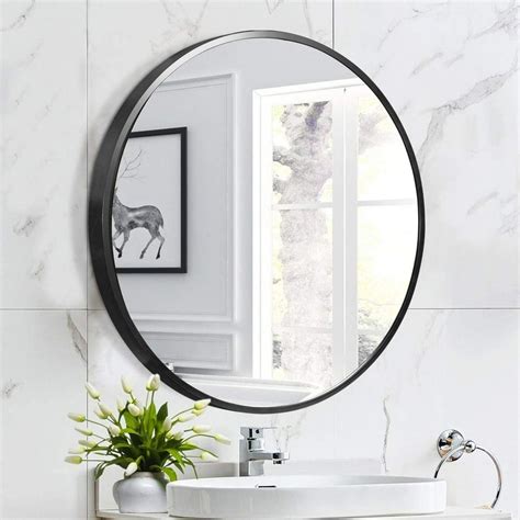 Neutype 28 Black Round Wall Mirror Modern Aluminum Alloy Frame Accent Wall Mounted Decorative