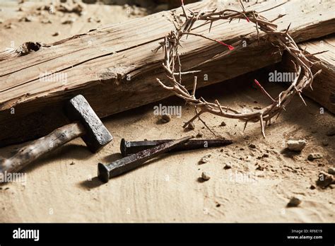 Easter Background Depicting The Crucifixion With A Rustic Wooden Cross