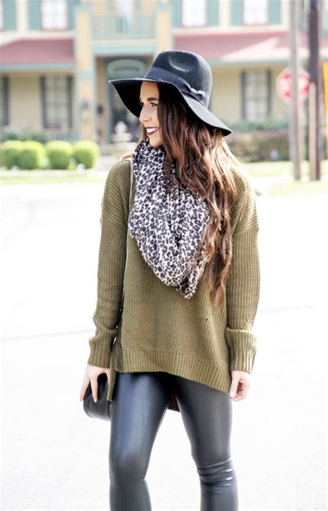 Fall Outfit Oversized Sweater Faux Leather Leggings Sunshine