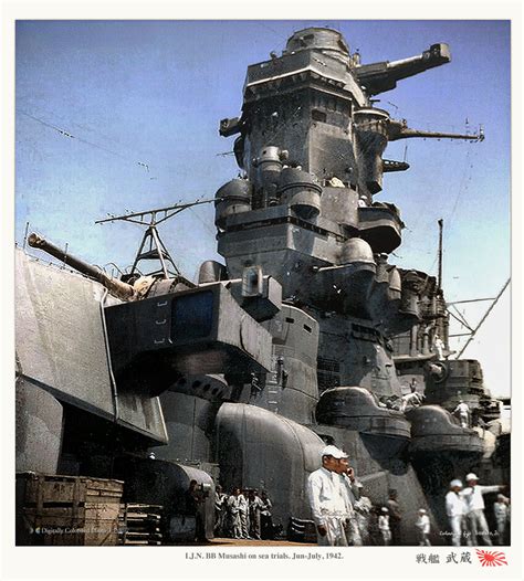 Main Deck View Looking Aft Of Ijn Battleship Musashi On Sea Trials
