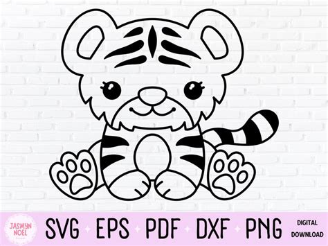 Cute Tiger Cub Outline Clipart Png And Svg Cut File Safari Illustration