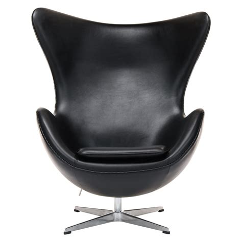 Egg Arne Jacobsen Style Black Leather Chair By Leisuremod