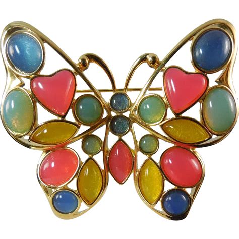 Signed Trifari Tm Mosaic Lucite Butterfly Brooch Circa 1980s From