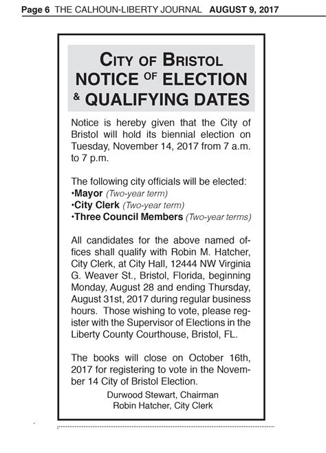 City Of Bristol Notice Of Election And Qualifying Dates