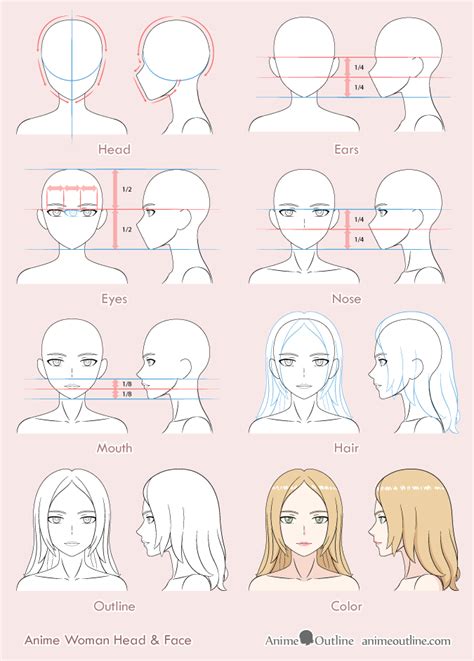 Step Anime Woman S Face Drawing Tutorial AnimeOutline Female Face