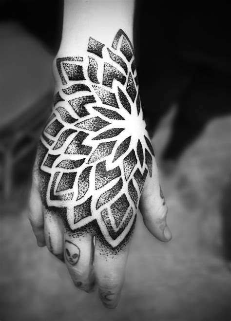Geometric Dotwork Hand Tattoos
