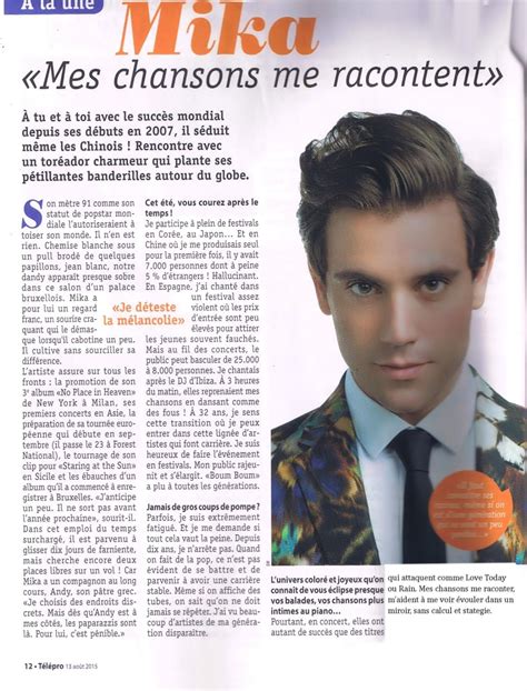 Mika à La Une Du Magazine Tv Belge Télépro Mika Mikawebsite Com