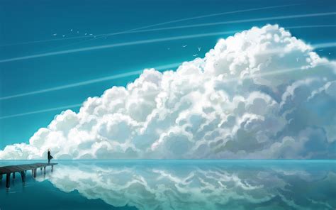 3584x2240 Anime Girl Anime Clouds Landscape Artist Artwork