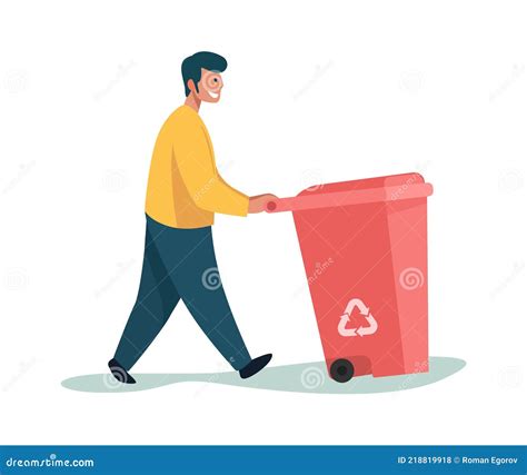 Garbage Man Cartoon Male Carrying Trash Can Person Walking With