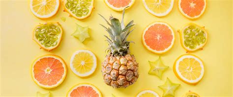 Download Wallpaper 2560x1080 Fruit Citrus Pineapple Yellow Lemon