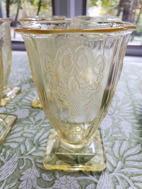 set of 6 depression glass glasses yellow pressed glass indiana glass lorain pattern