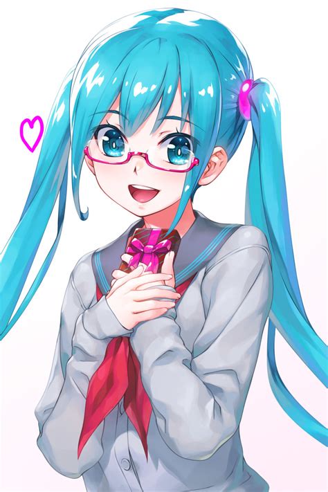 Wacchi Hatsune Miku Vocaloid Commentary Request Highres Girl D Aqua Hair Bespectacled