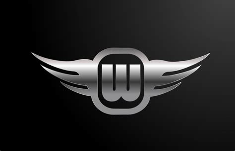 W Letter Logo Alphabet For Business And Company With Wings And Silver