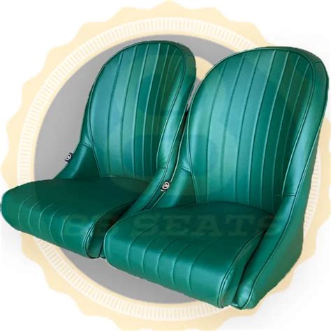 Pair Bb Vintage Green Classic Bucket Seats Low Back Ideal Hot Rod Kit