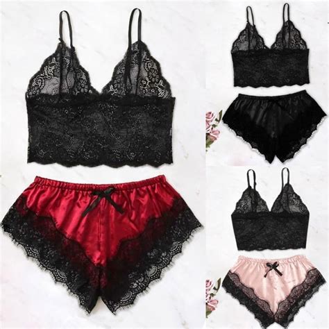 Sexy Lace Erotic Lingerie Girl Pajamas Sets Satin Harness Lingerie