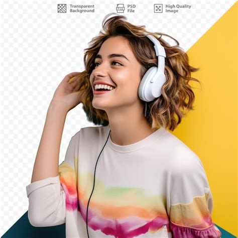 Uma mulher com fones de ouvido na cabeça ouvindo música PSD Premium