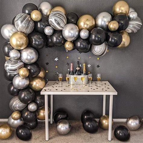 Buy Black Gold Balloon Arch Kit Metallic Black Gold And Silver Balloon