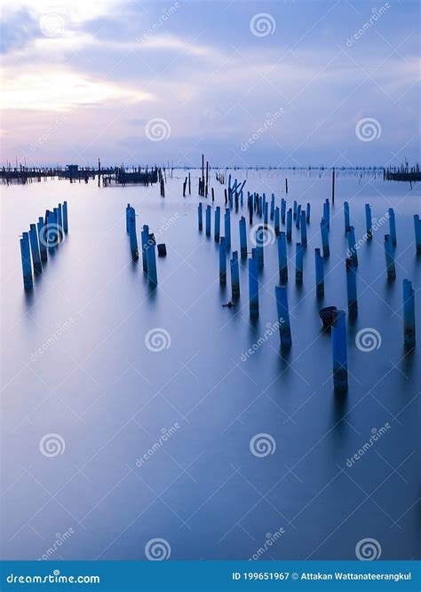 Seascape With Long Exposure With Blue Sky Stock Image Image Of