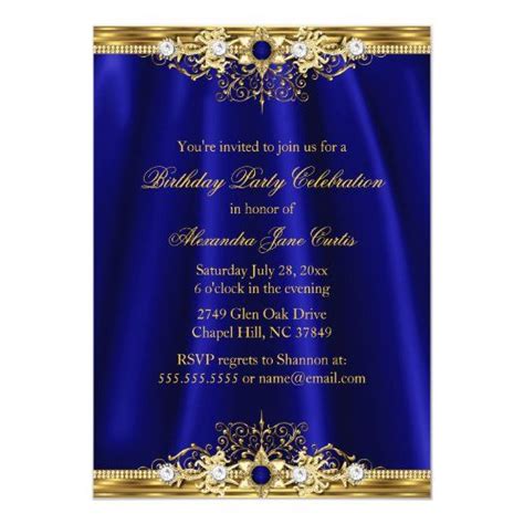Royal Blue And Gold Damask Elegant Birthday Party Invitation
