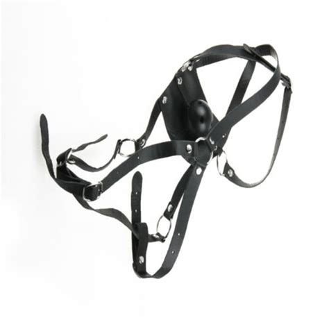 Faux Leather Head Harness Panel Ball Bondage Gag Restraint Mask Mouth