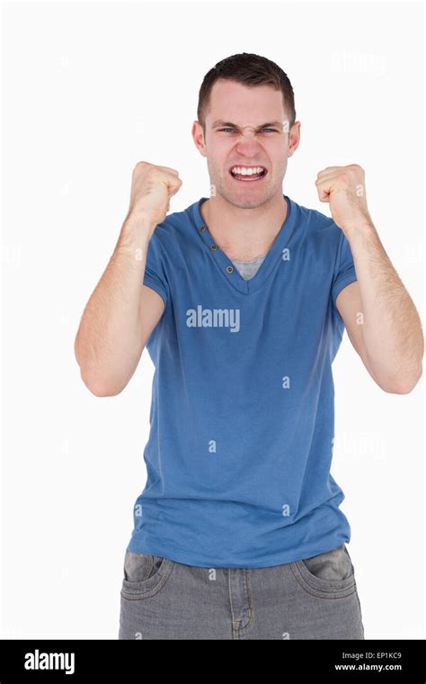 Portrait Of A Man With The Fists Up Stock Photo Alamy