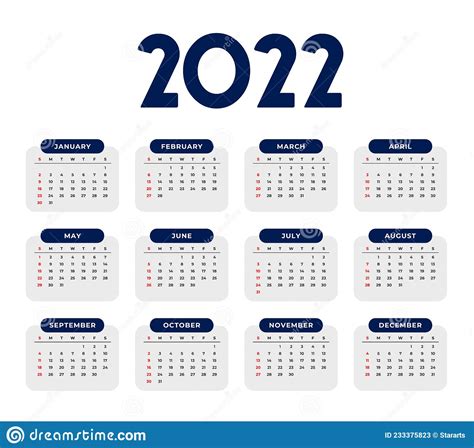 2022 Simple New Year Calendar Design Template Stock Vector