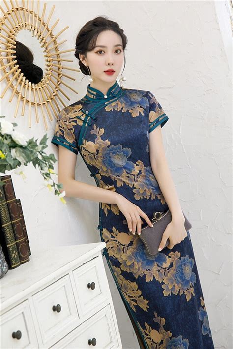 Blue Qipao Dress Chinese Traditional Cheongsam S Prom Etsy