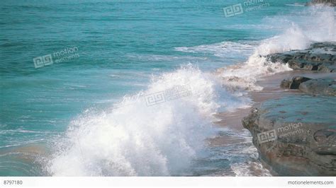 Slow Motion Ocean Waves Breaking On Shore Stock Video Footage 8797180