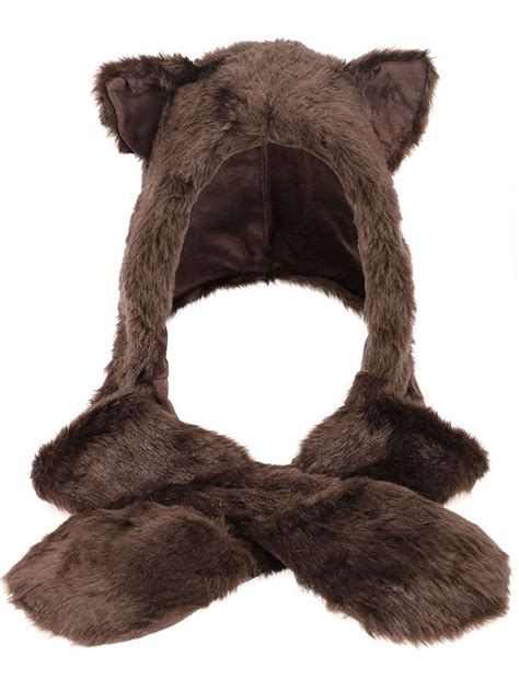 Winter Warm Plush Faux Fur Animal Paws Hat Hoods Gloves Scarf Bear