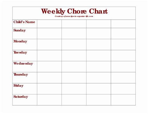 Blank Printable Chore Charts Editable
