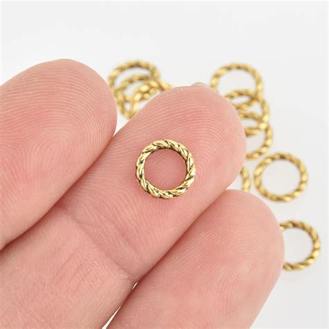 25 Gold Twisted Rope Circle Charms Connector Rings 8mm Etsy