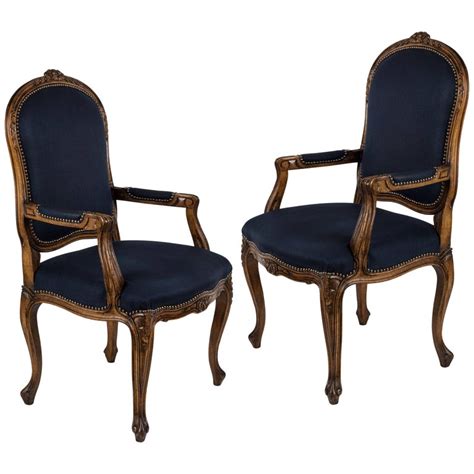 Elegant navy linen accent armchair living room chair with nailheads and solid wood legs: Pair of Louis XV Blue Fauteuil Armchairs in 2020 | Rococo ...