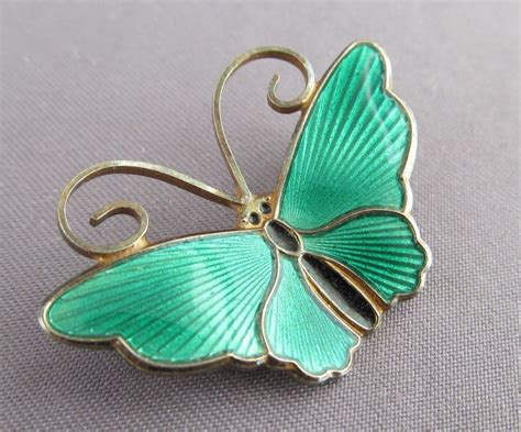 Vintage Norway D A David Andersen Sterling Green Enamel Butterfly Pin