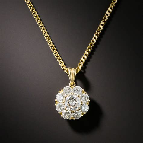 Estate 18k Diamond Cluster Pendant Necklace