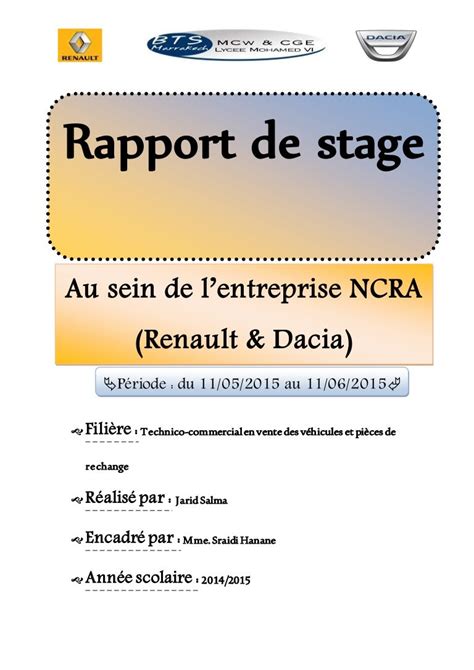 Exemple De Plan De Rapport De Stage Exemple 1 Rapport De Stage Facile