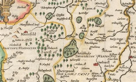 Old Map Of Nottinghamshire 1611 By John Speed Nottingham Mansfield