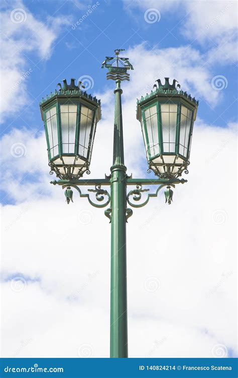 Typical Classic Portuguese Streetlight Image With Copy Space Stock