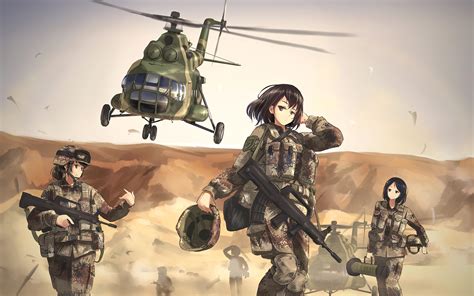 Wallpaper Anime Aircraft Soldier Air Force Art Girl