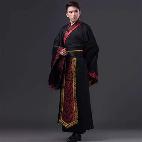 Black Long Robe For Men Chinese Traditional Costume Male Hanfu Captain Clothing National Tang